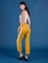 Angled back view of  Painted Work Pants in Mustard Yellow on Alex