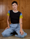 Alex is 5'8" and wearing P Calypso Tee in Black Multi