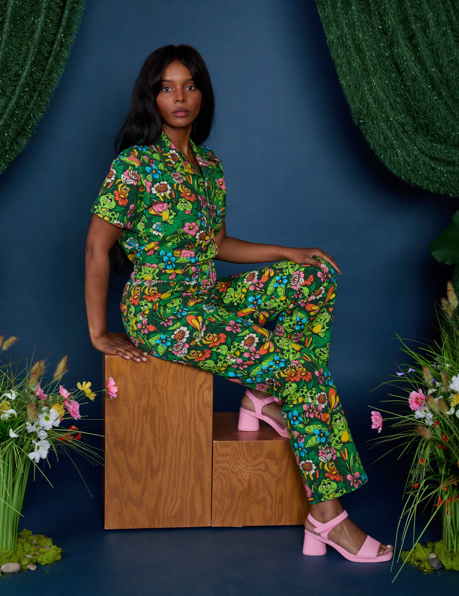 Kandia is wearing Pond Party Print Jumpsuit
