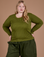 Juliet is 5’7” and wearing L Gingham Long Sleeve Baby Tee in Summer Olive