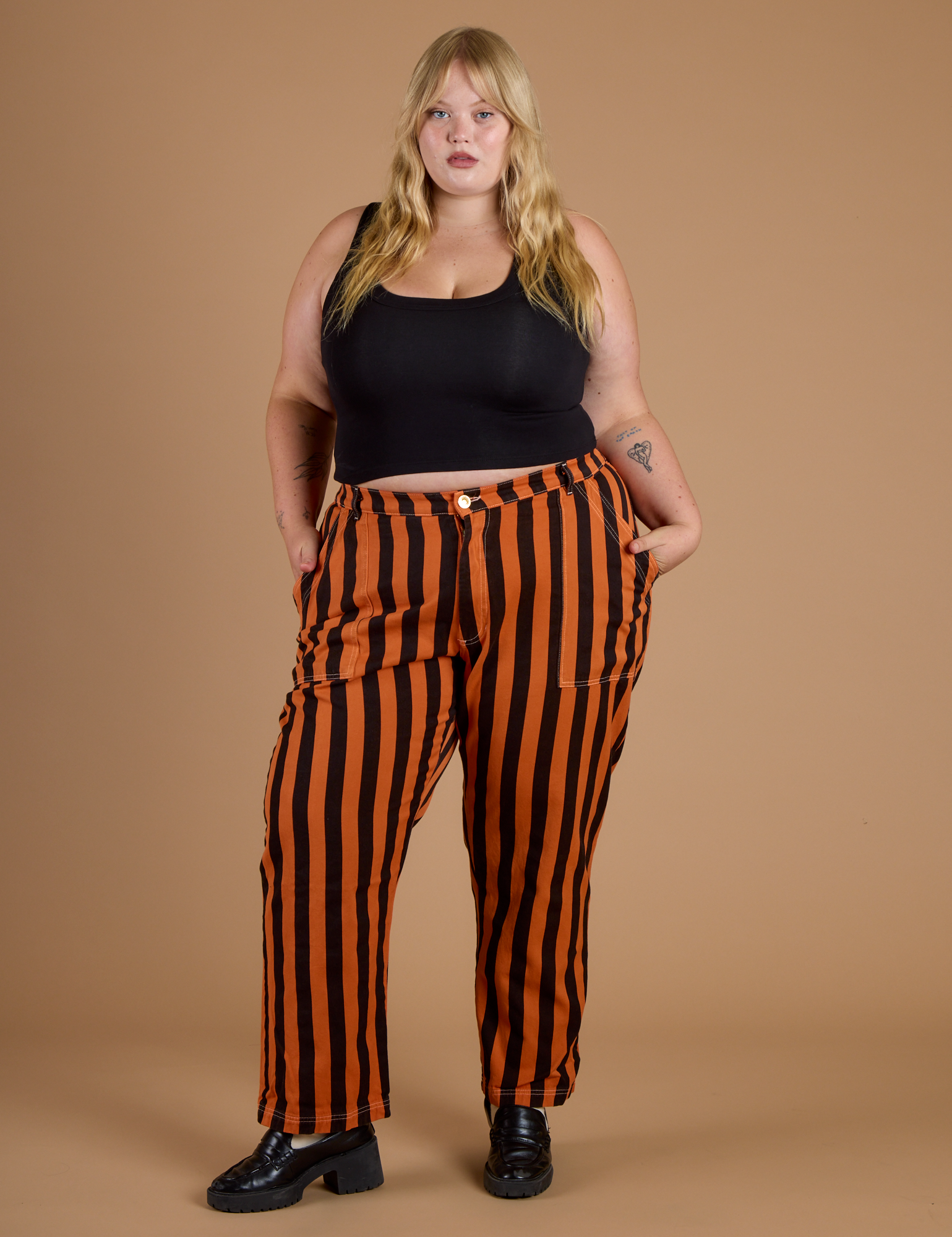 Black Stripe Work Pants - Construction Orange