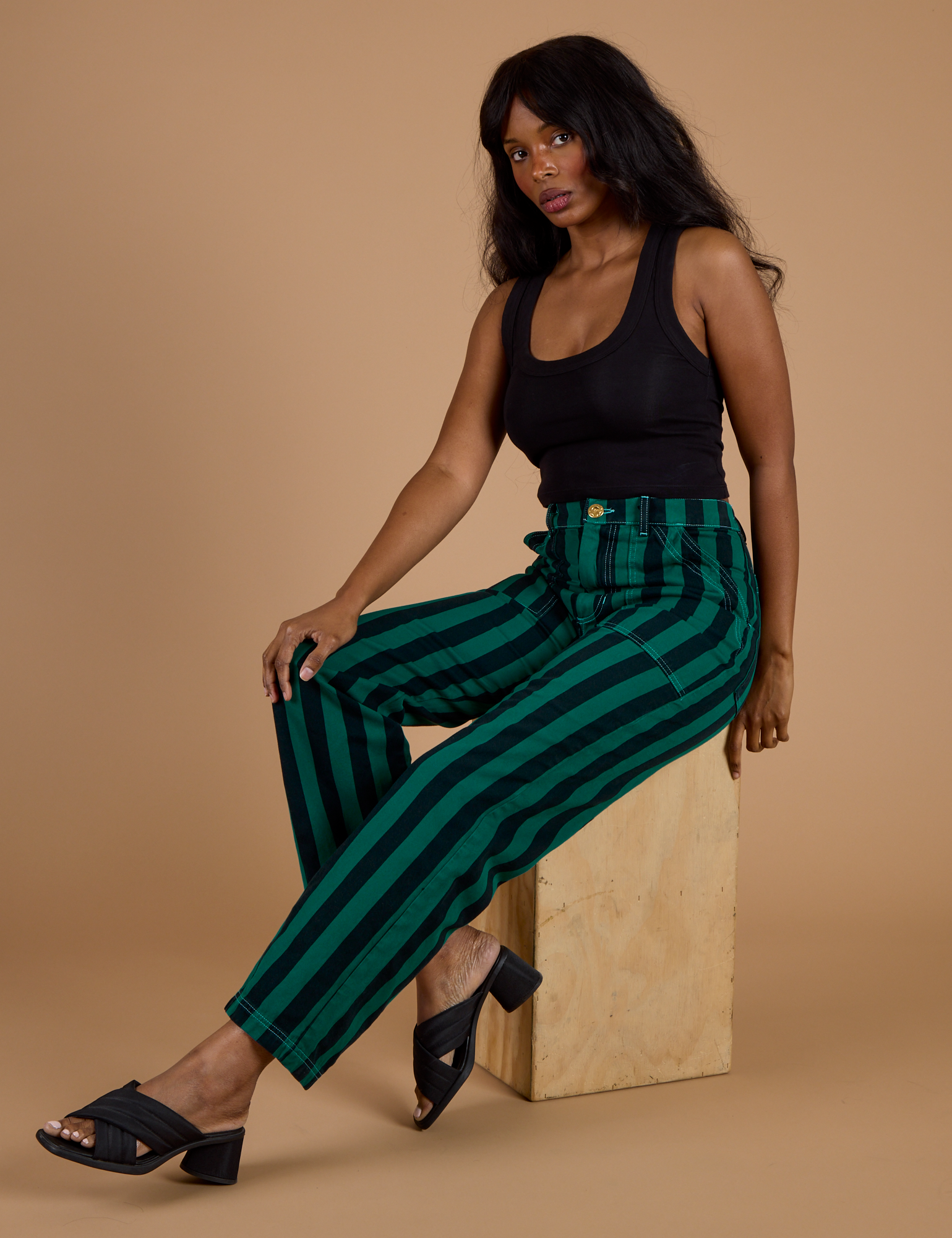 Black Stripe Work Pants - Hunter Green