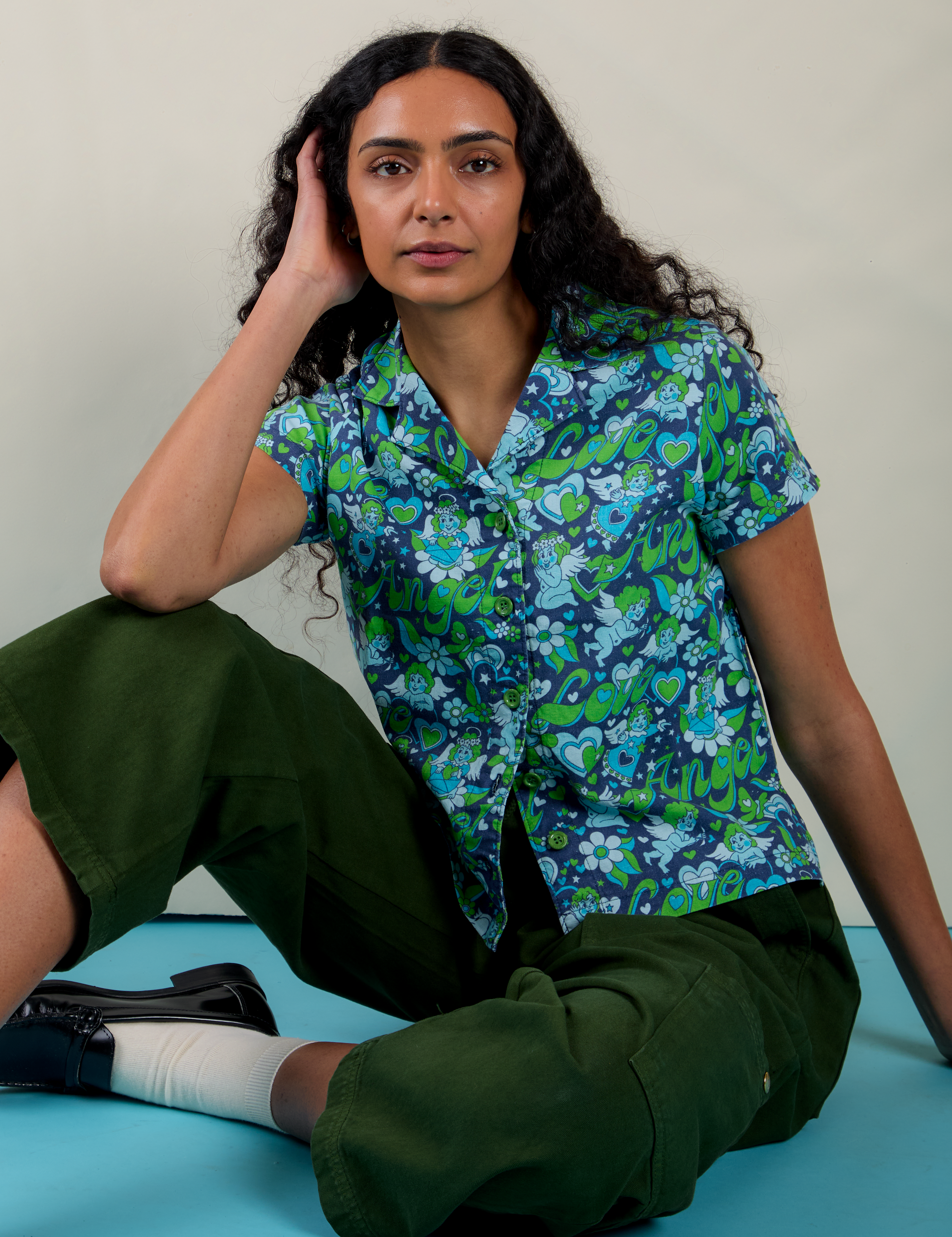 Angel Print Pantry Button-Up on Shahana
