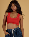 Kandia is 5’3” and wearing P Contrast Stitch Mini Tank in Mustang Red