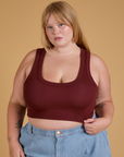 Juliet is 5’7” and wearing L Mini Tank in Red Wine