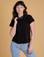 Alex is 5’8” and wearing P Organic Vintage Tee in Basic Black
