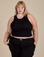 Juliet is 5’7” and wearing L Racerback Tank in Black