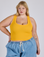 Juliet is 5’7” and wearing L Cropped Tank Top in Sunshine Yellow