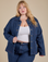 Juliet is 5'8" and wearing L Indigo Denim Work Jacket in Dark Wash