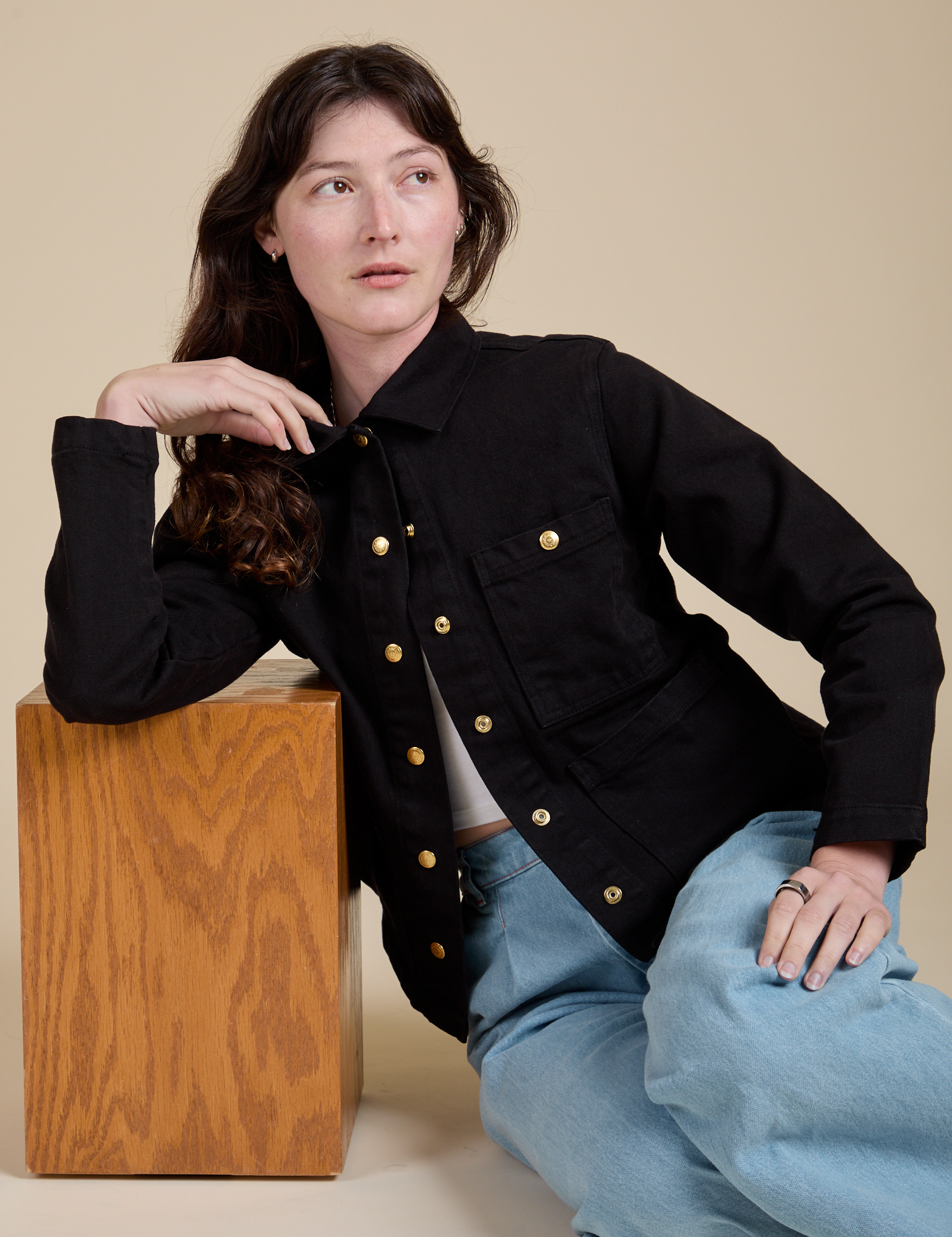 Denim Work Jacket in Basic Black on Alex