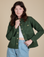 Alex is 5'8" and wearing P Denim Work Jacket in Swamp Green