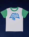 Made in LA Benefit Tee with a blue dove in the middle of the shirt