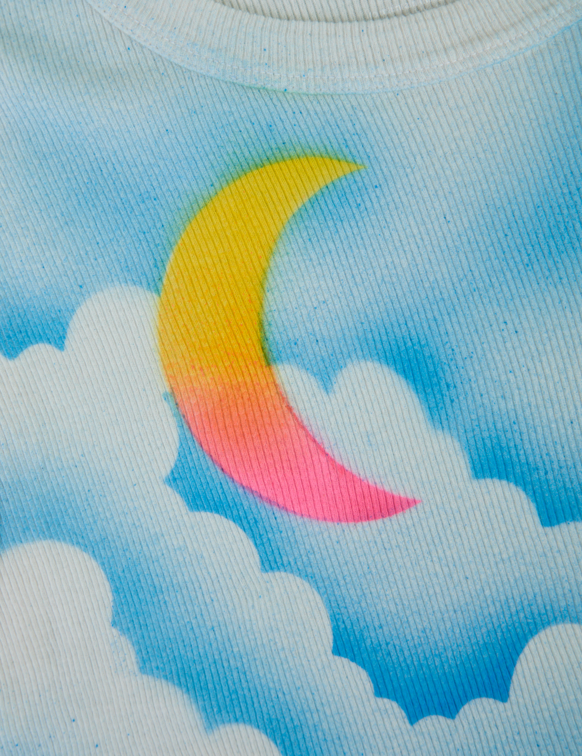 Fabric detail close up of the Morning Moon Airbrush Muscle Tee