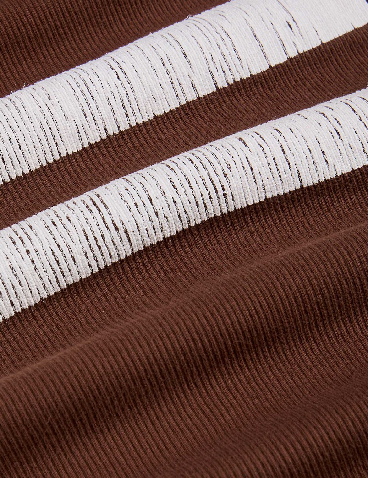 Painted Muscle Tee in Fudgesicle Brown fabric close up detail with white painted stripes
