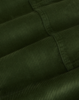 Corduroy Drop Pocket Cargo Pants in Evergreen fabric detail close up