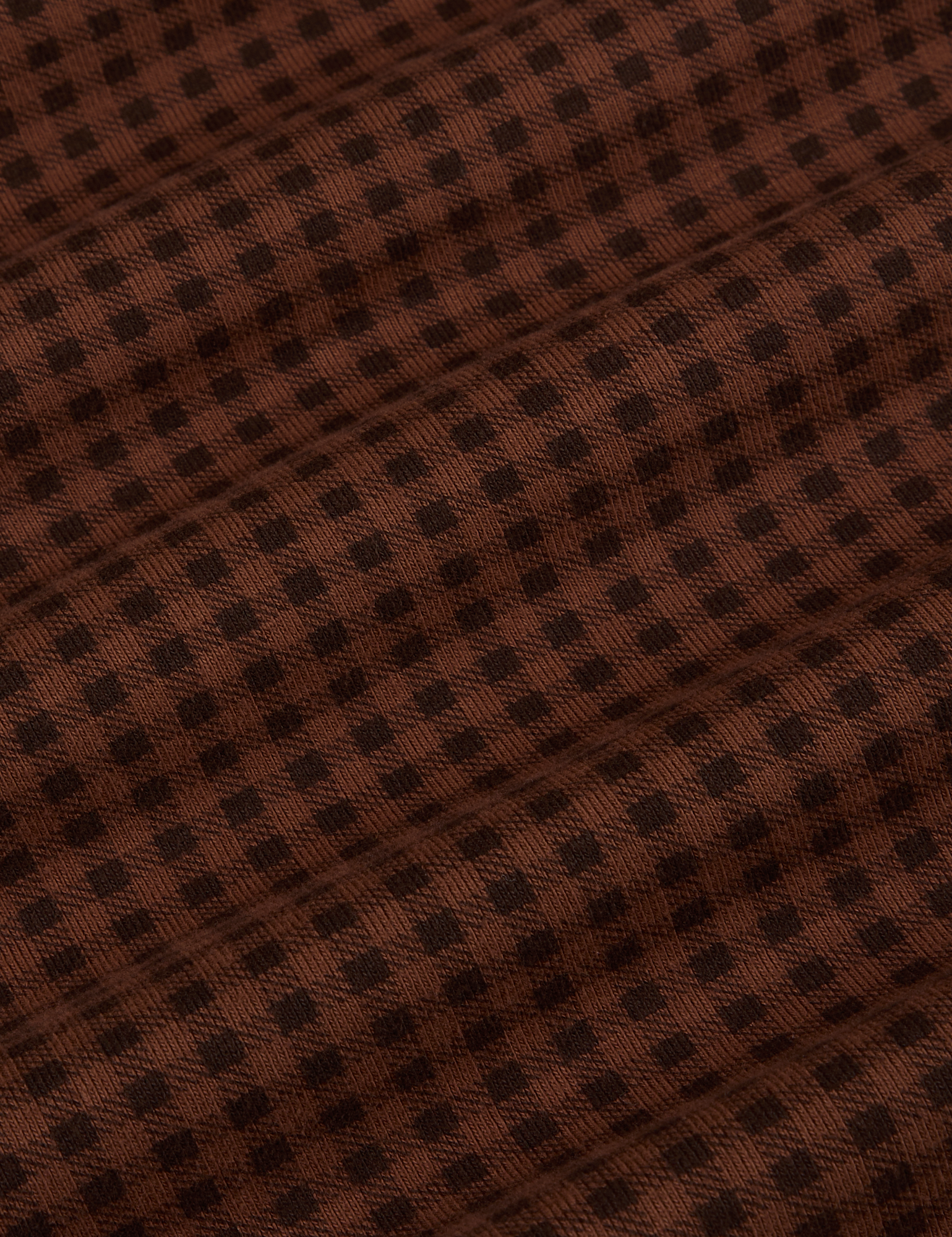 Gingham Long Sleeve Baby Tee in Fudgesicle Brown fabric detail close up