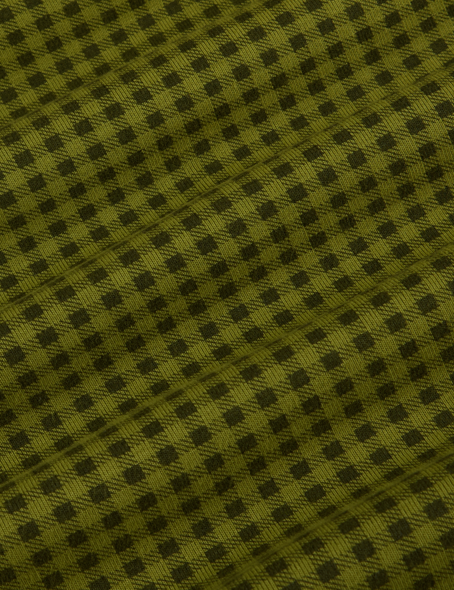Gingham Long Sleeve Baby Tee in Summer Olive fabric detail close up