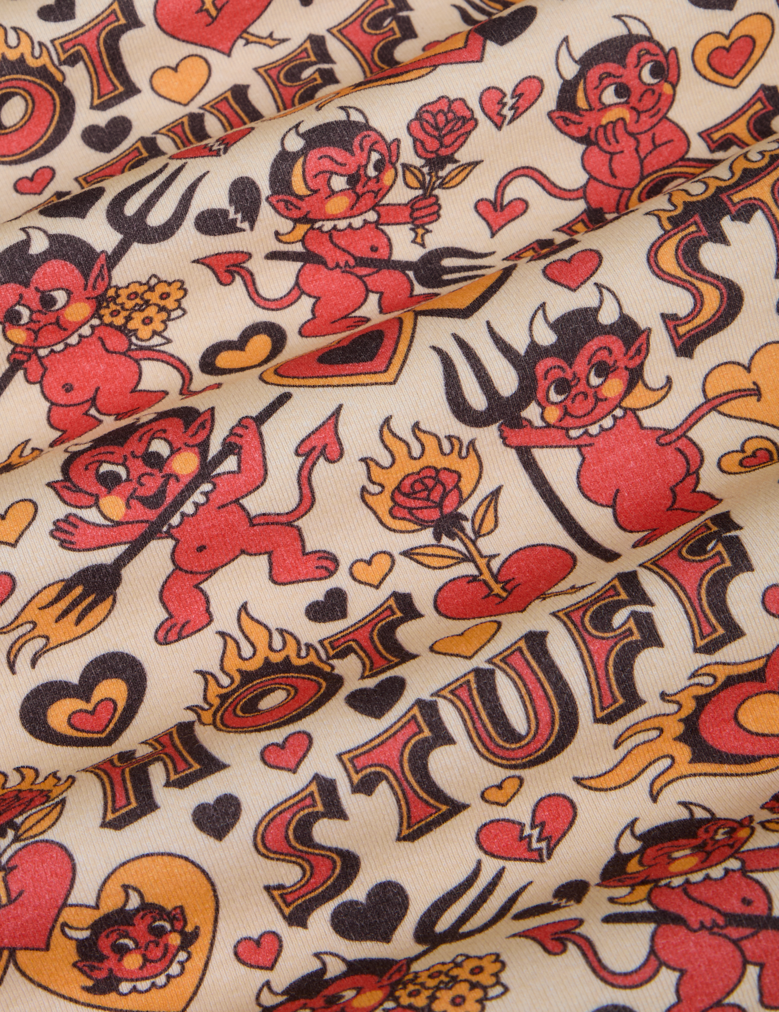 Long Sleeve Baby Tee in Hot Stuff Print fabric detail close up