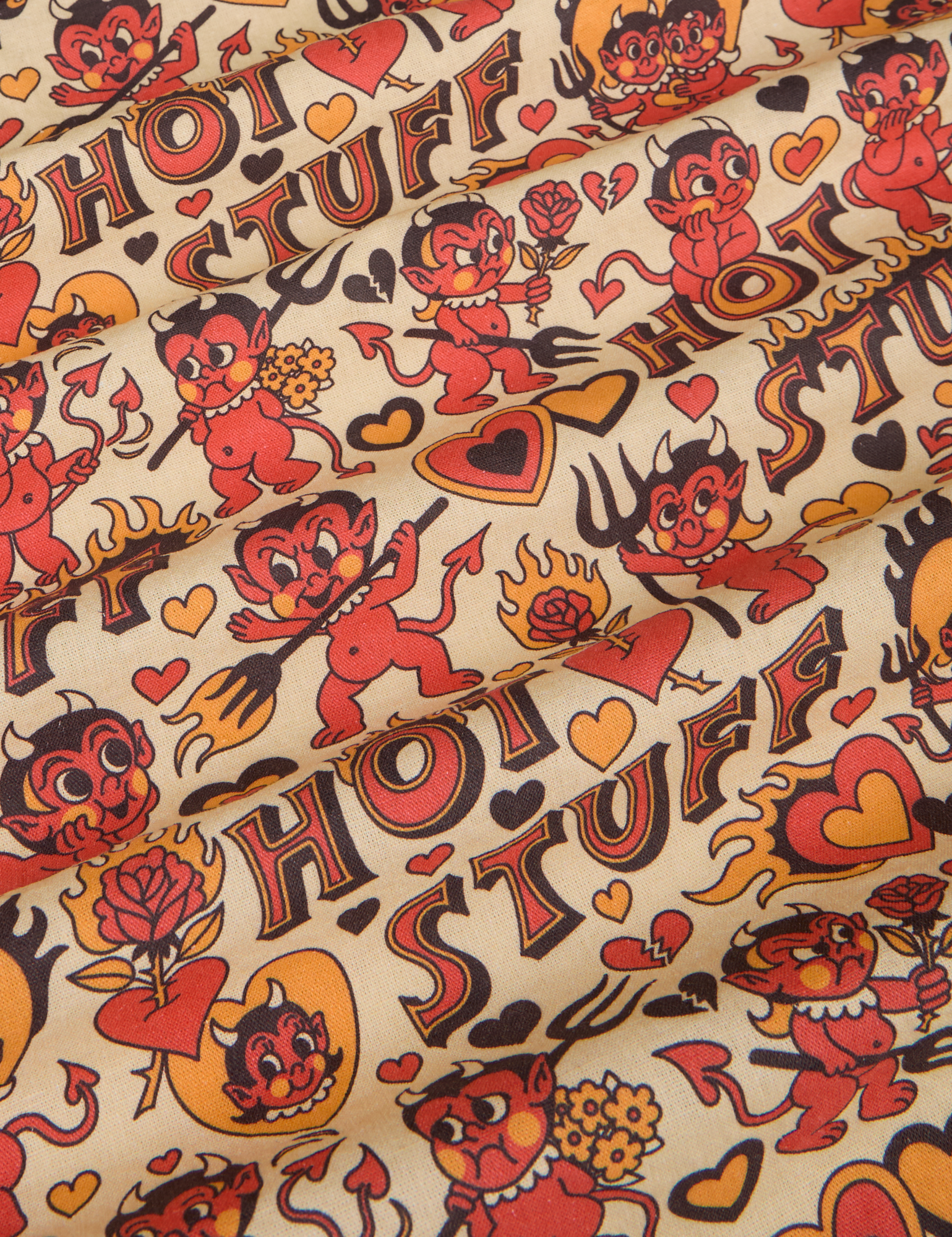 Hot Stuff Print Pantry Button-Up fabric detail close up