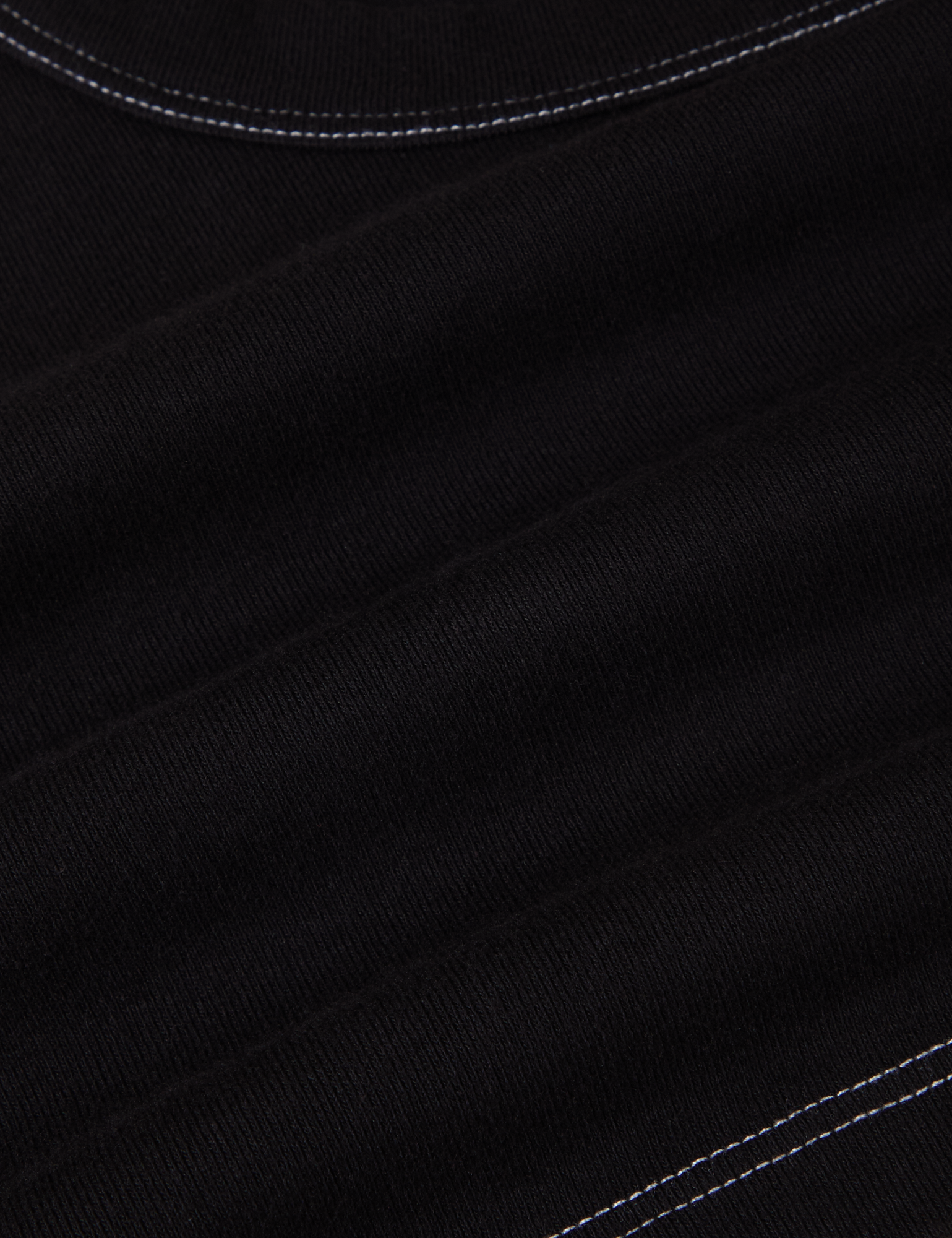 Contrast Stitch Mini Tank in Basic Black fabric detail close up with white topstitch