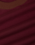 Vintage Ringer Tee in Red Wine fabric detail close up with fudgesicle brown neckline