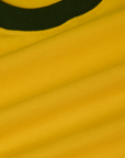 Vintage Ringer Tee in Sunshine Yellow fabric detail close up with swamp green neckline