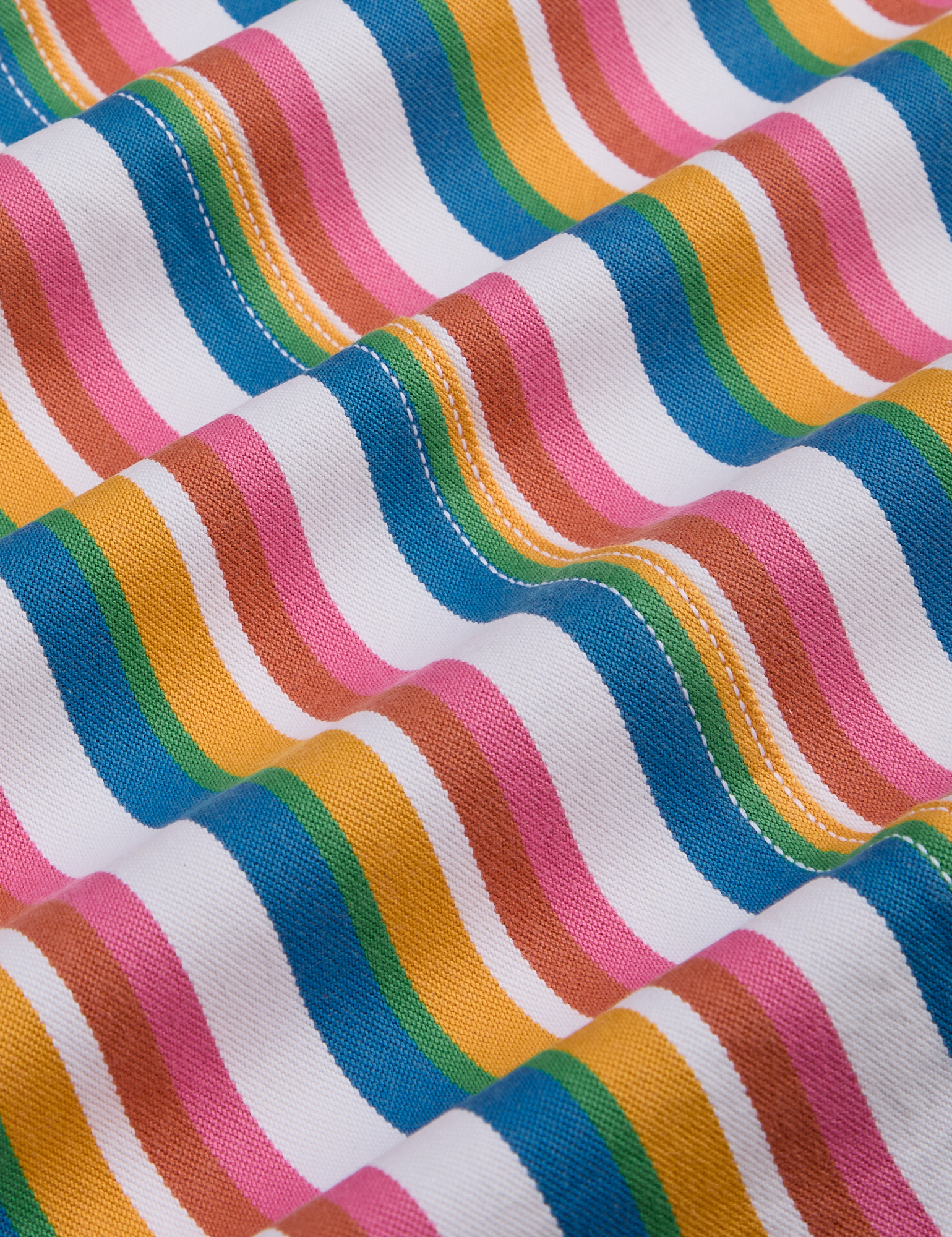 Work Pants in Rainbow Stripe fabric detail close up