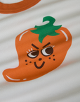 Produce Raglan Tee in Habanero. Illustrated Habanero pepper in orange with green stem