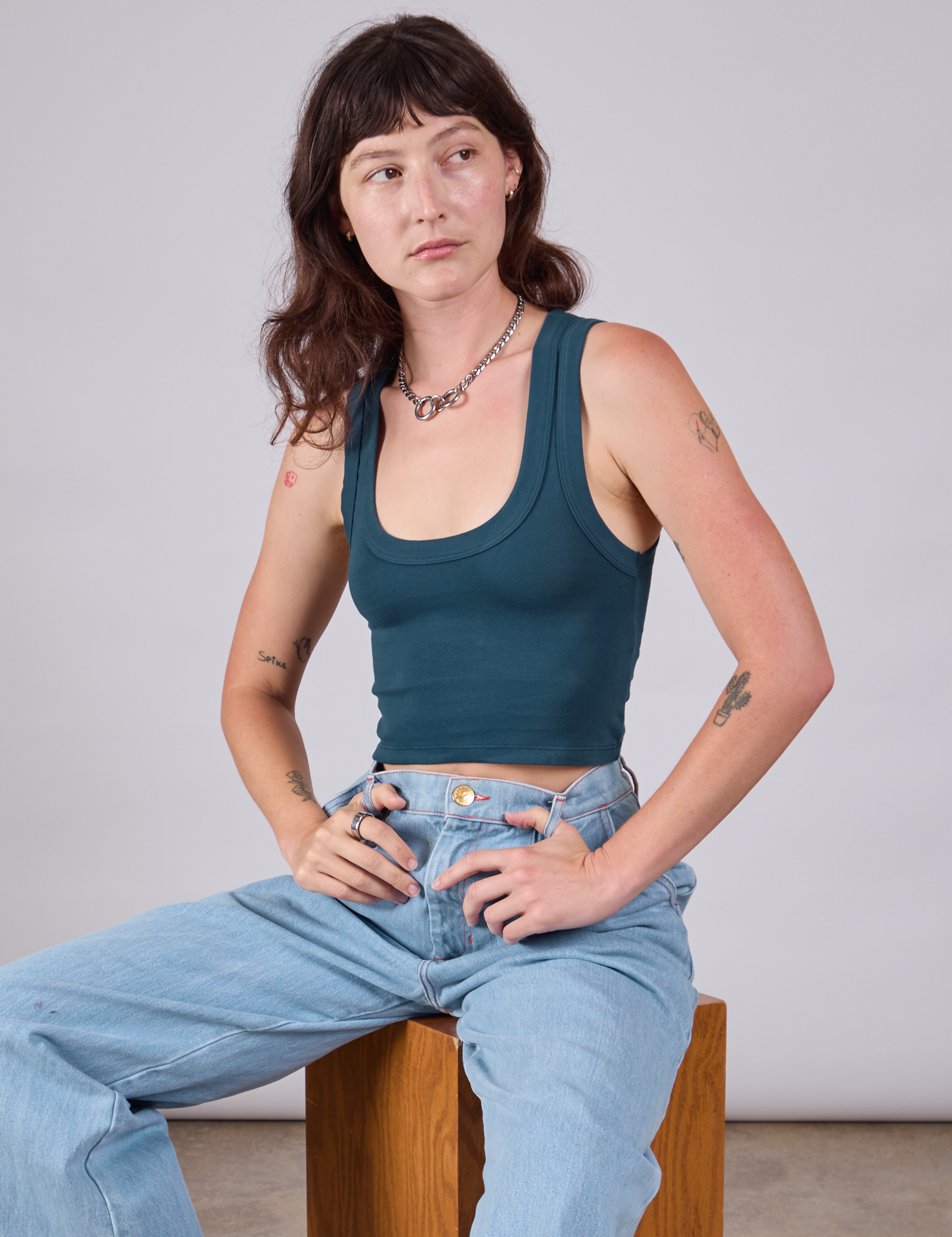 Cropped Tank Top in Lagoon on Alex