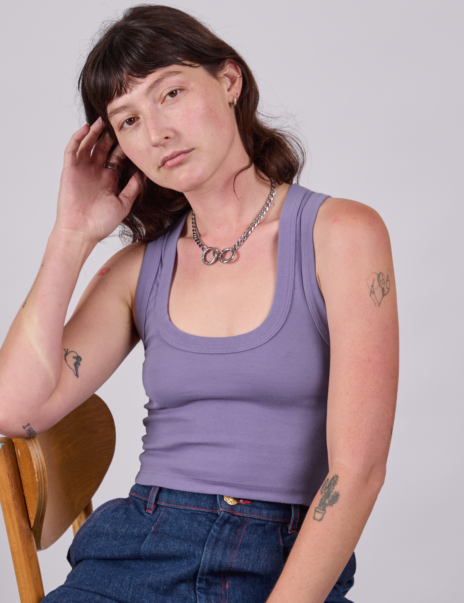 Cropped Tank Top in Faded Grape Alex is 5'8" and wearing P
