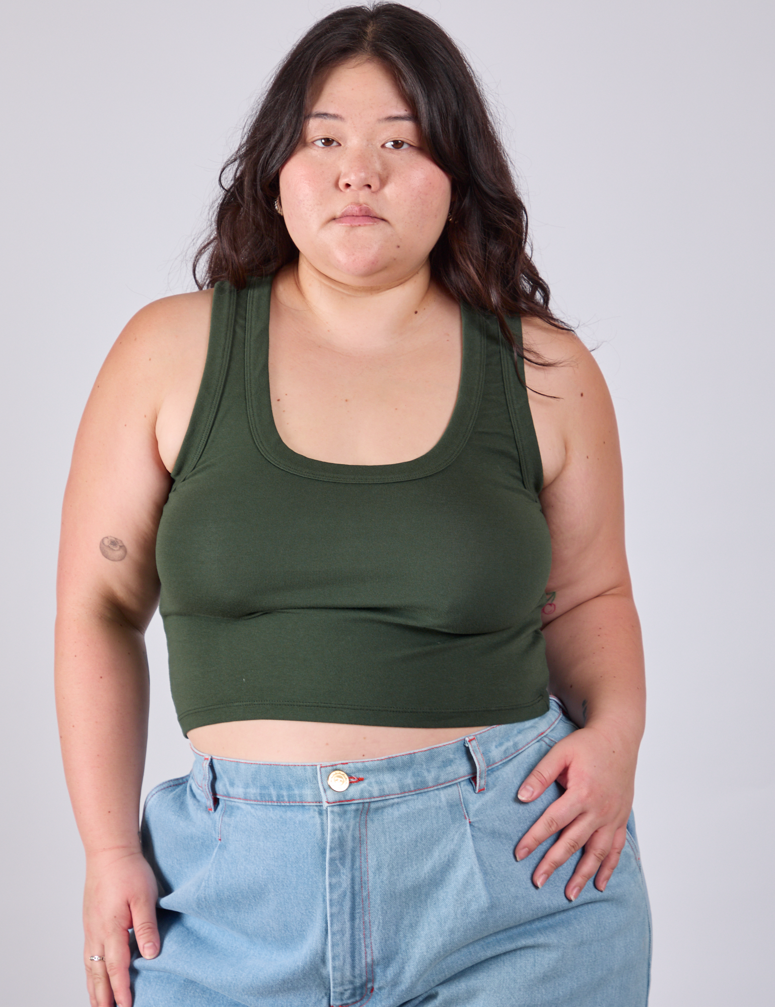 Cropped Tank Top in Swamp Green on Ashley