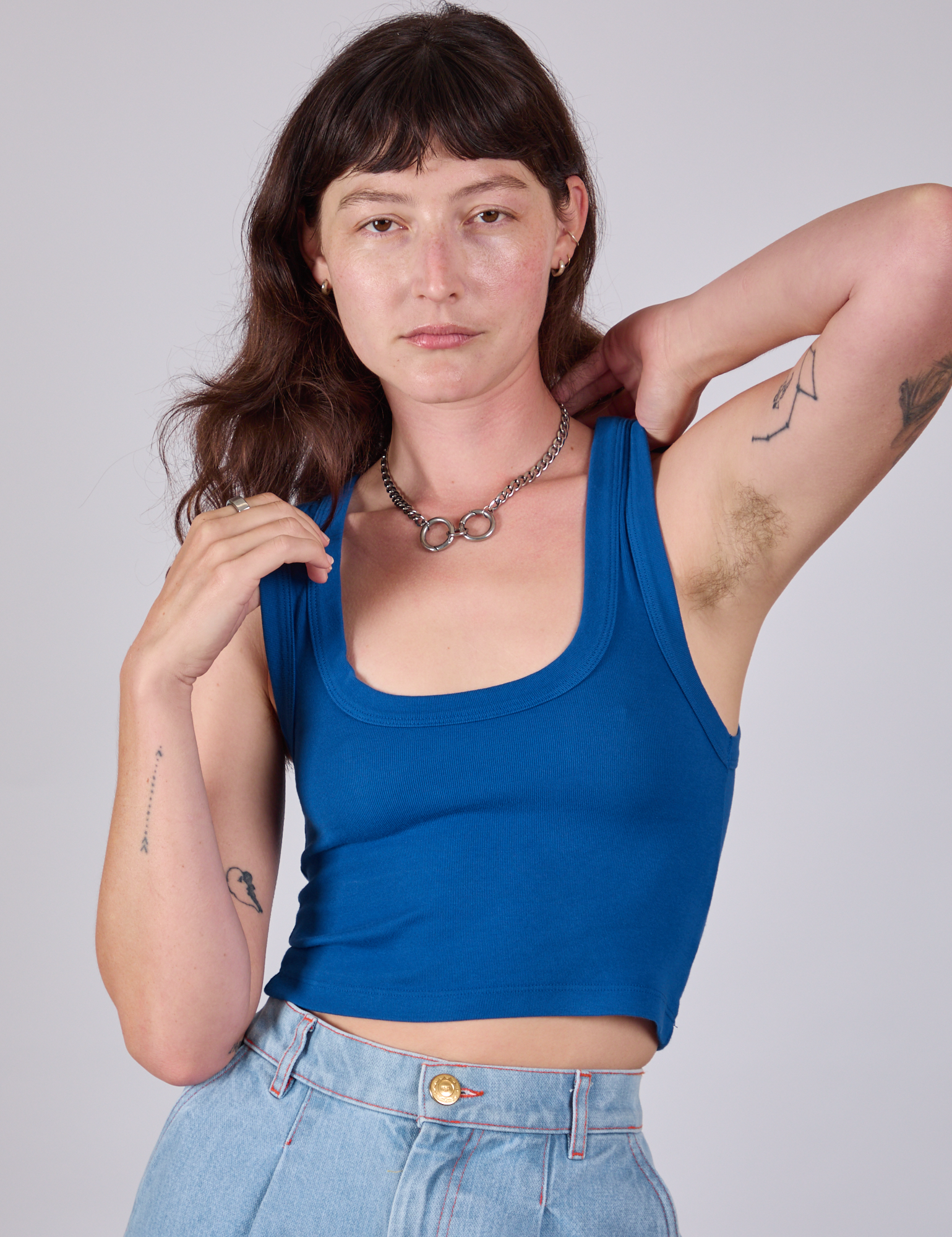 Alex is wearing Cropped Tank Top in Royal Blue