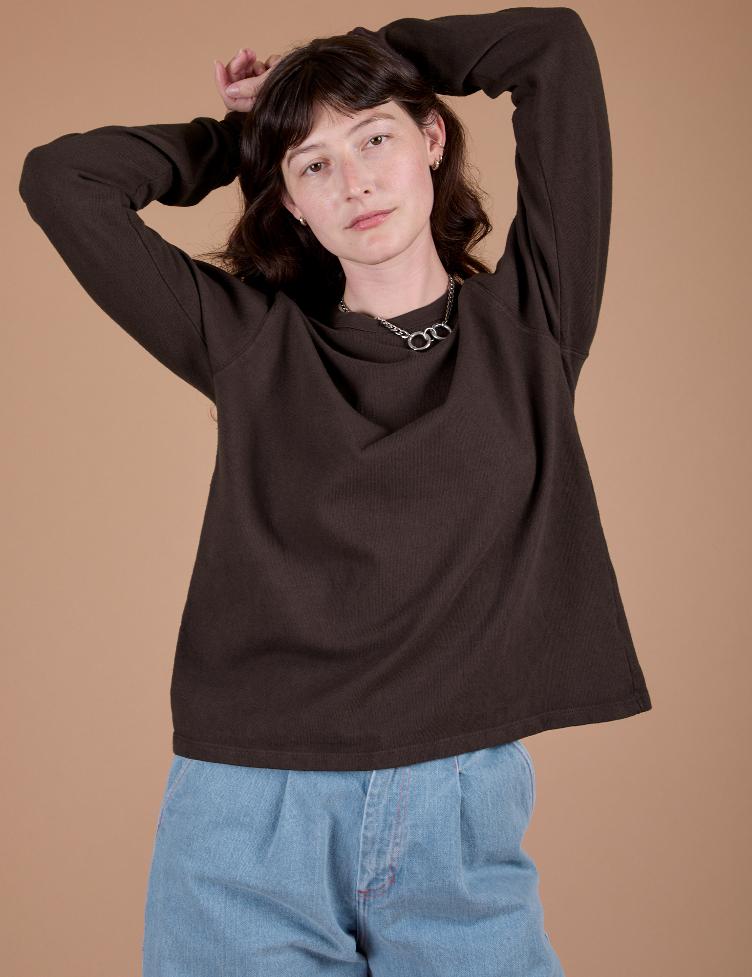 Long Sleeve Burly Tee in Espresso Brown on Alex