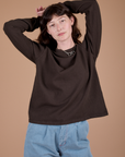 Long Sleeve Burly Tee in Espresso Brown on Alex