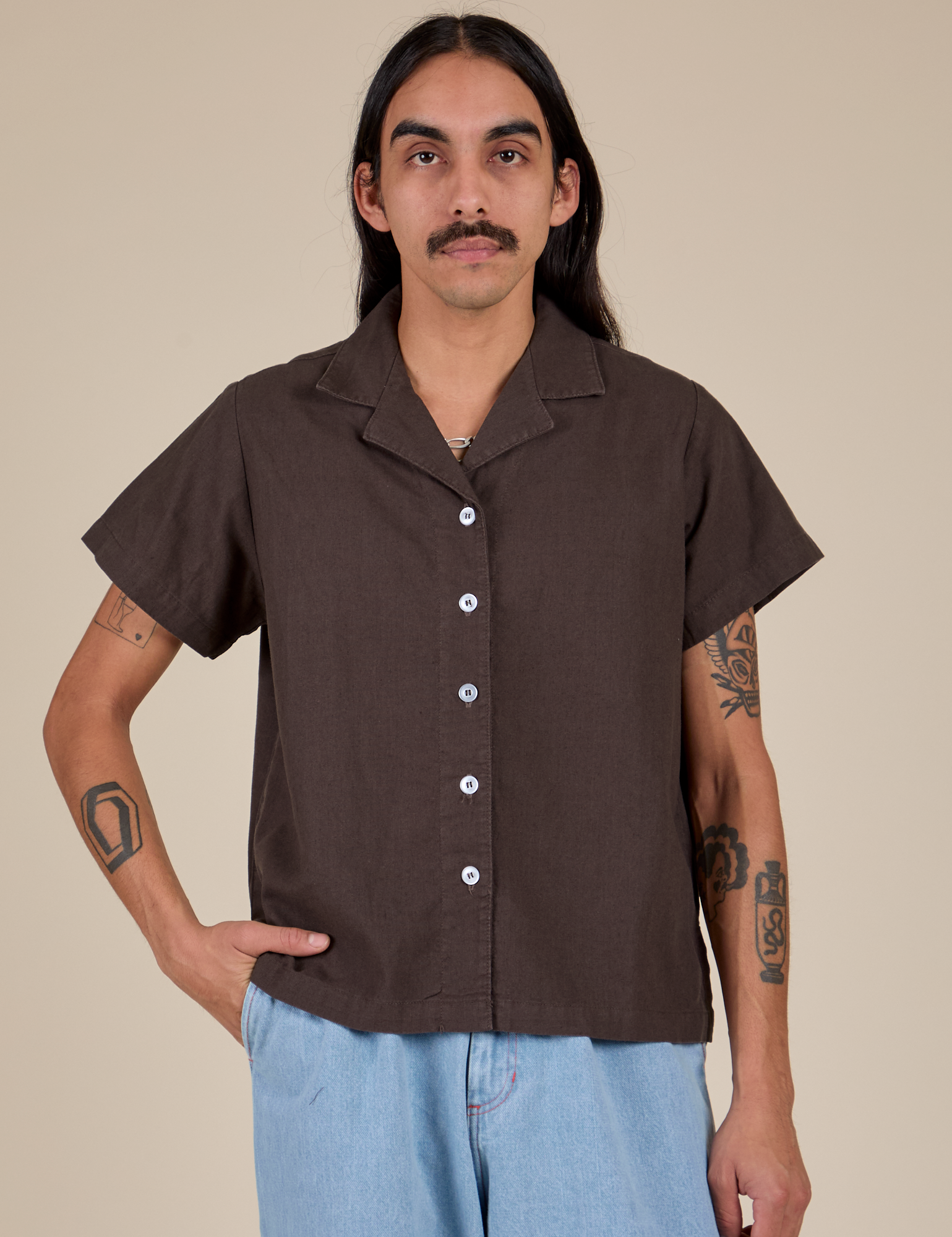 Pantry Button-Up in Espresso Brown on Anthony