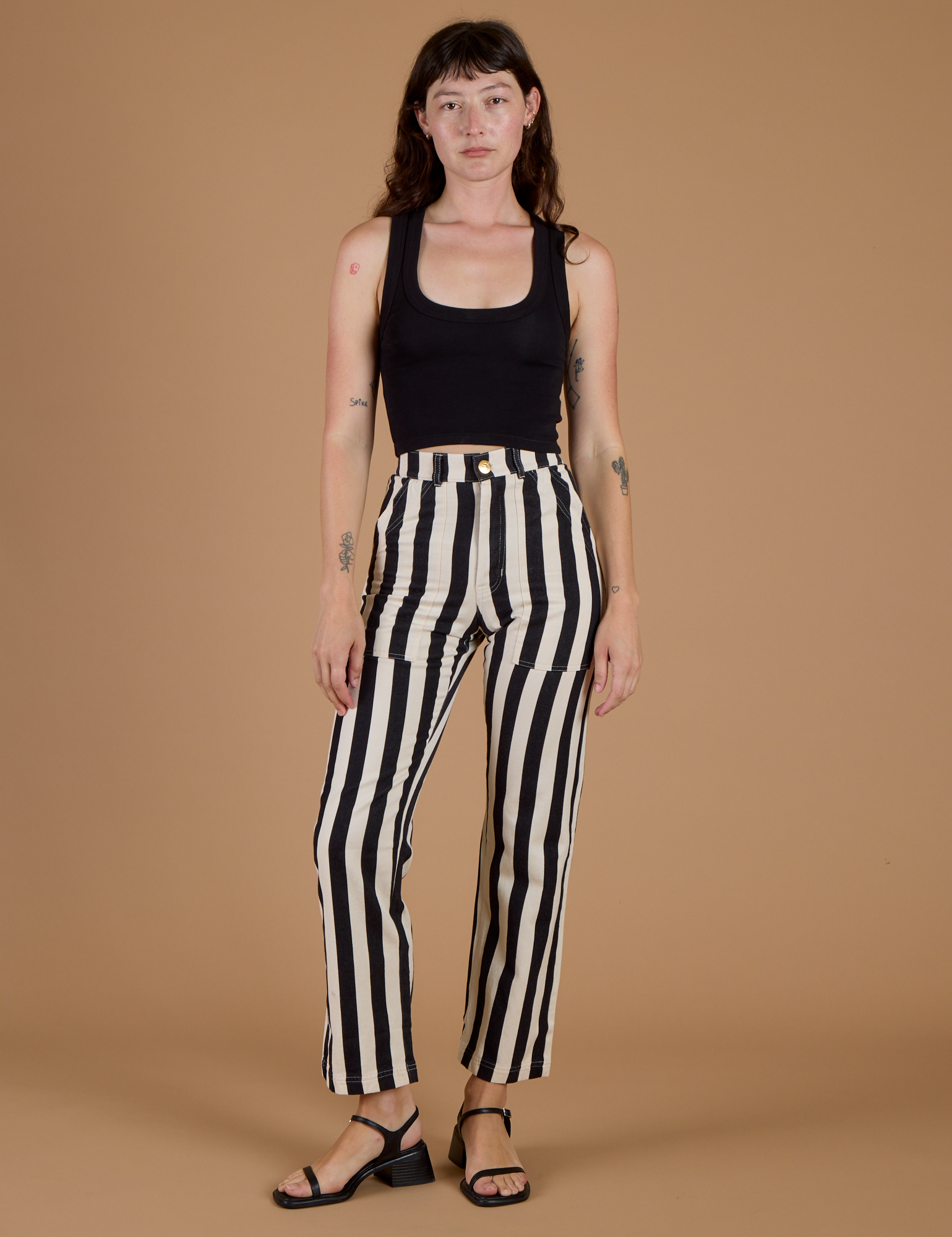 Black Stripe Work Pants - Natural