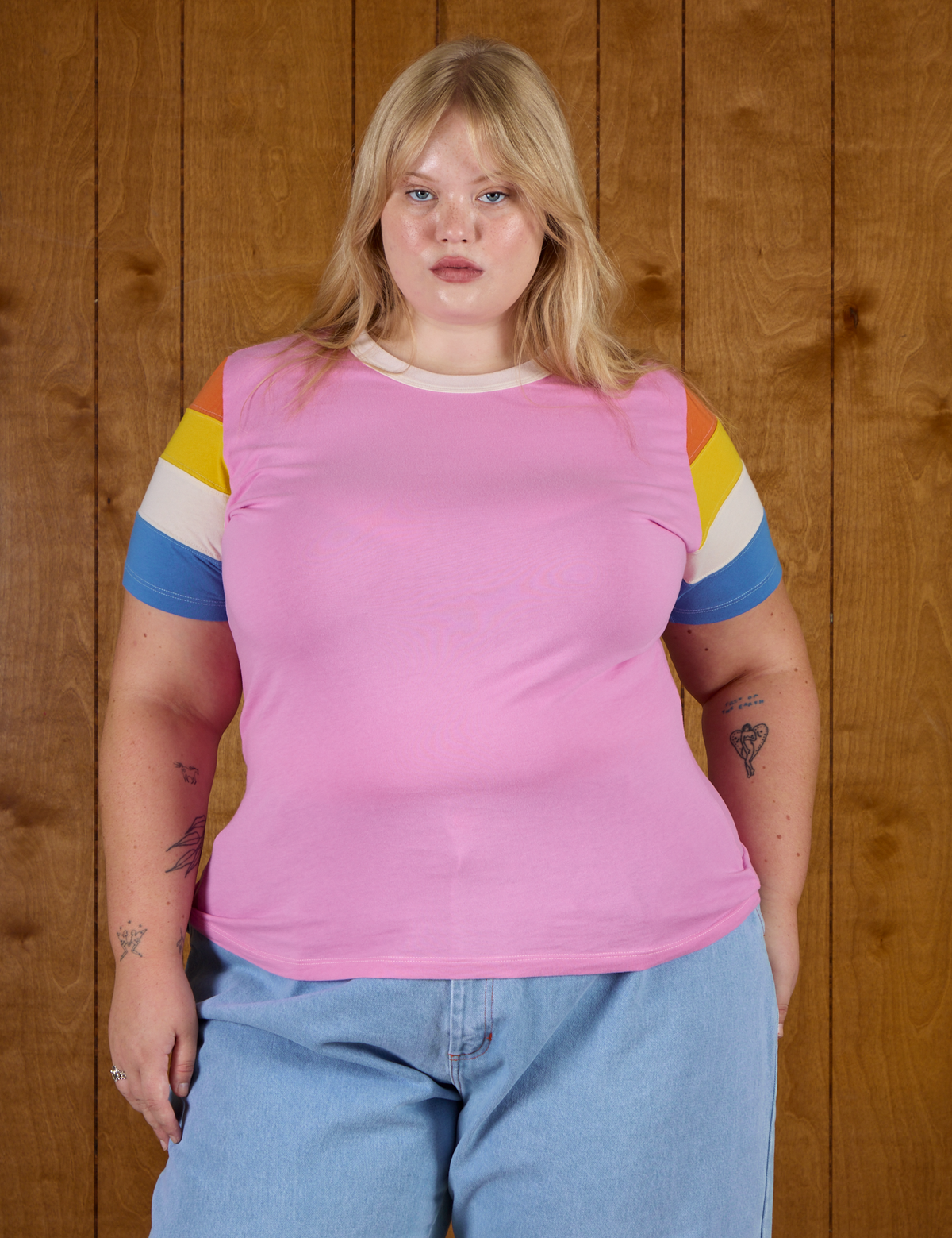 Juliet is wearing Calypso Tee in Bubblegum Multi