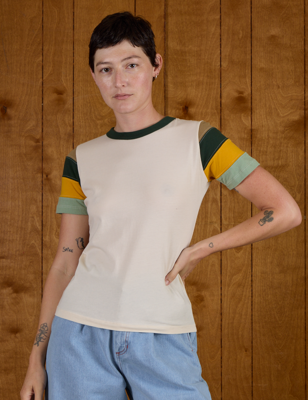Alex is wearing Calypso Tee in Off White Multi