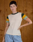 Alex is wearing Calypso Tee in Off White Multi