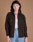 Cropped Corduroy Overshirt in Espresso Brown on Alex