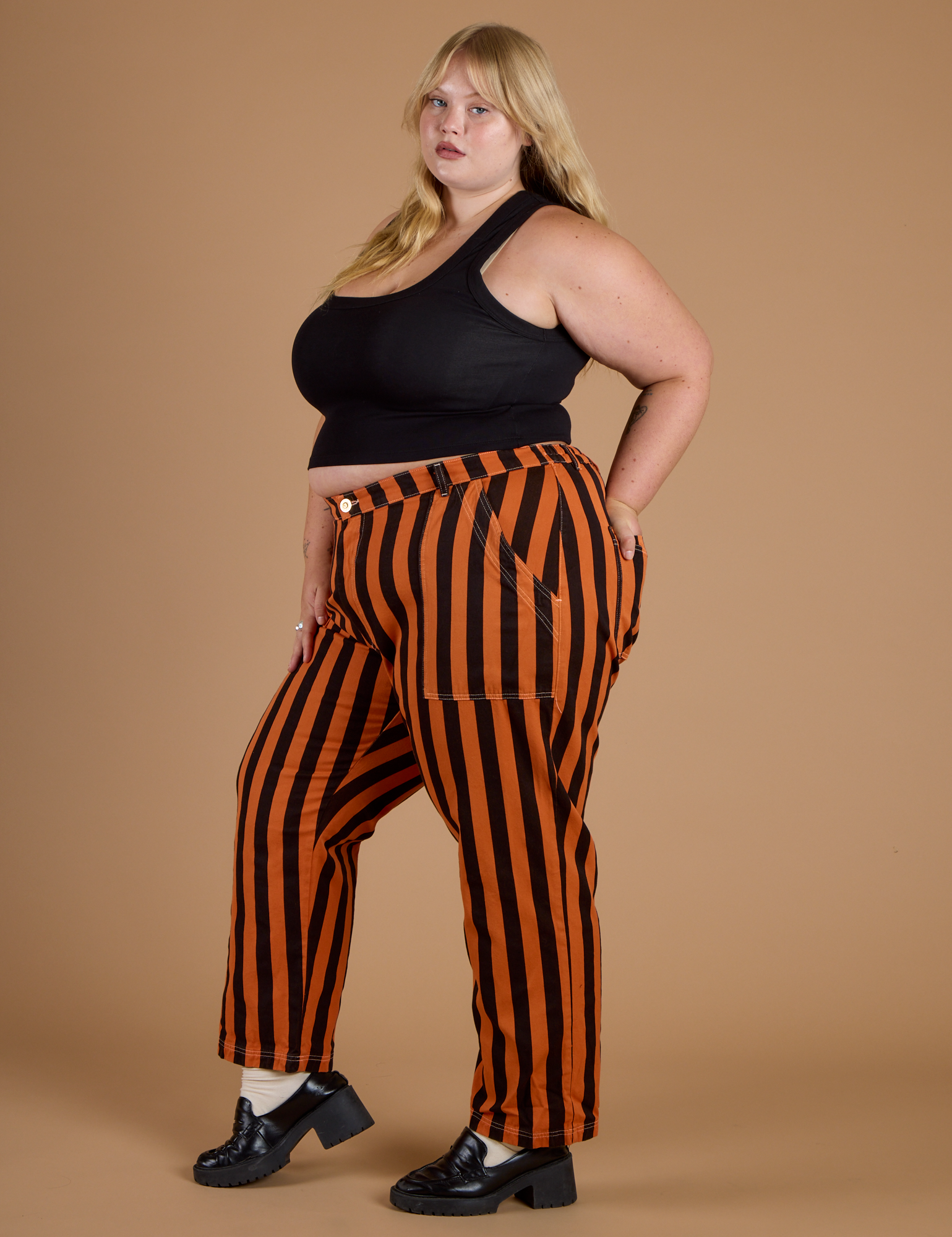 Black Stripe Work Pants - Construction Orange