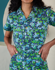 Front close up of Angel Print Jumpsuit on Shahana