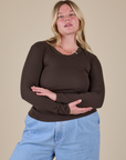 Long Sleeve Baby Tee in Espresso Brown on Lish