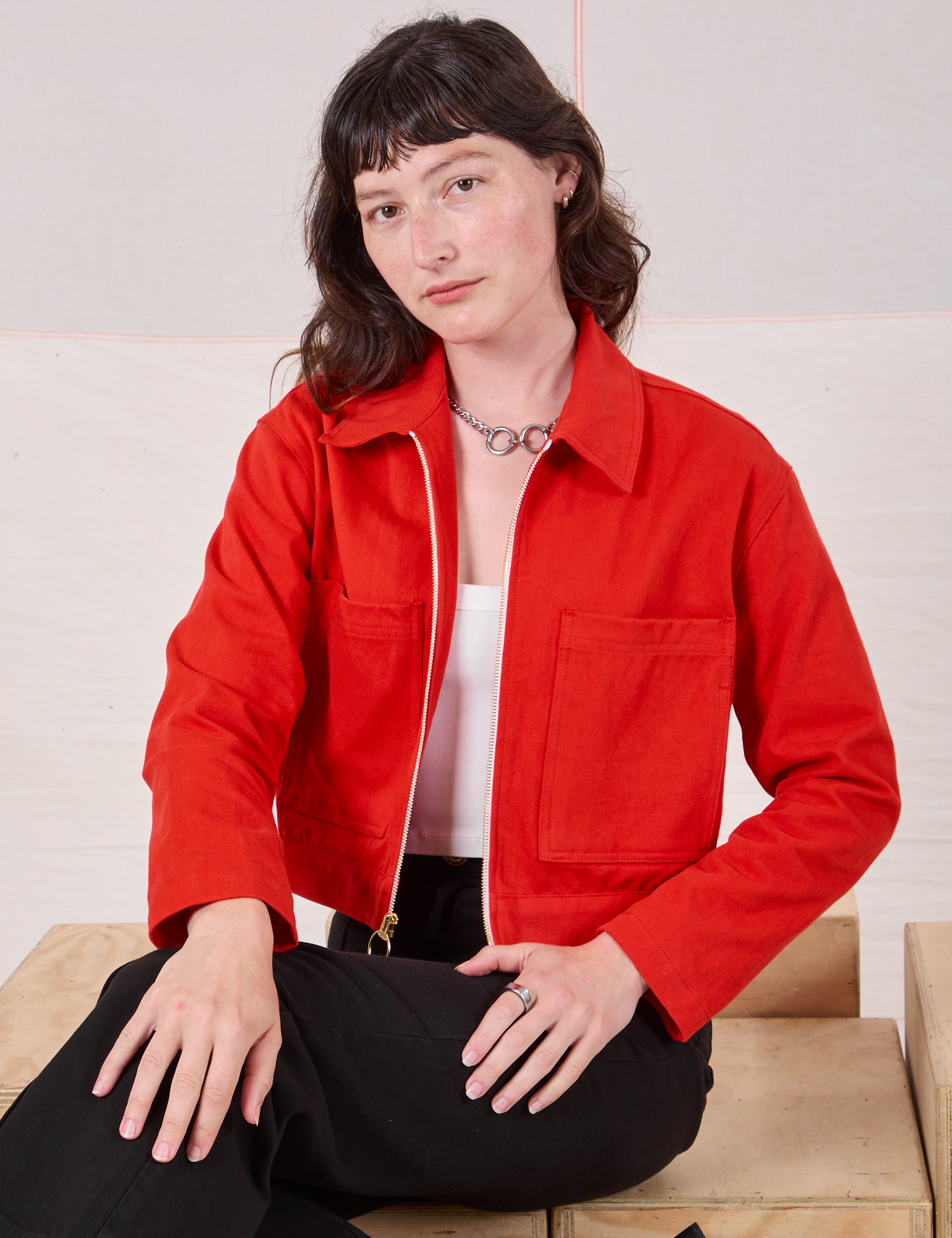 Mechanic Jacket in Mustang Red on Alex