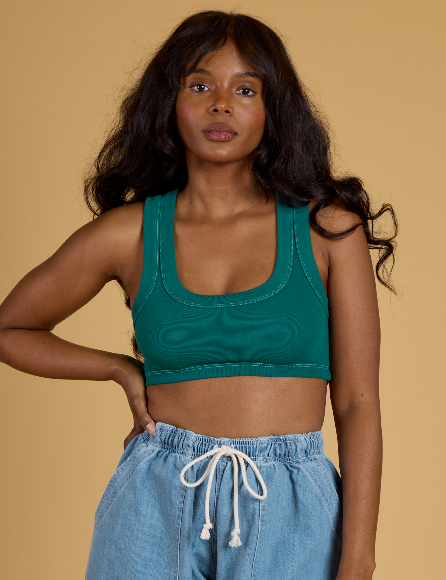 Contrast Stitch Mini Tank in Hunter Green on Kandia
