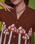 Front close up of Paintstamped Pantry Button-Up in Mushroom on Alex