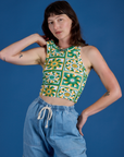 Alex is wearing Deep-Cut Racerback Tank in Spring Quilt Print