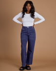 Railroad Denim Work Pants in Faded Grape Overdye and vintage tee white Long Sleeve Baby Tee on Kandia