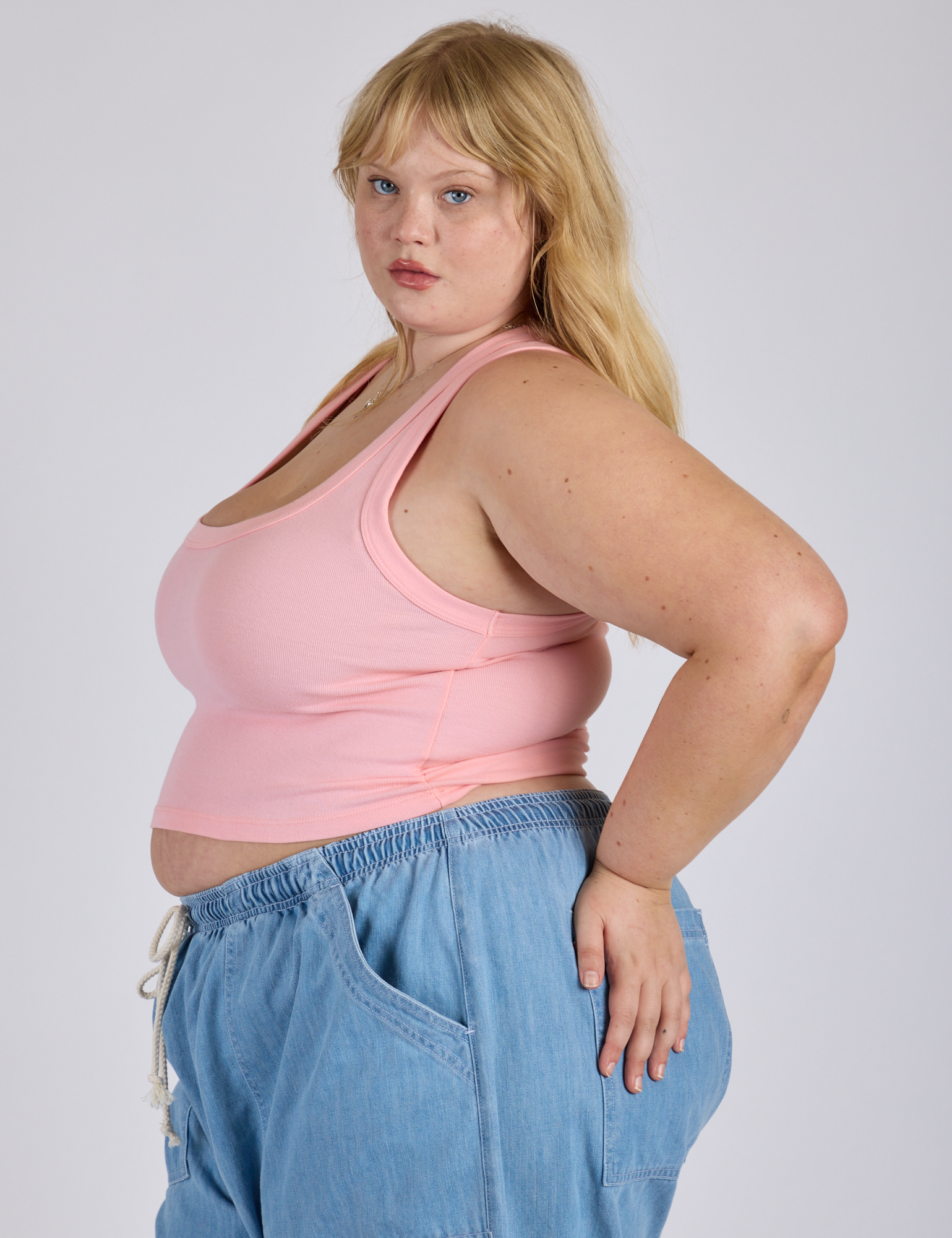 Cropped Tank Top in Baby Pink side view on Juliet