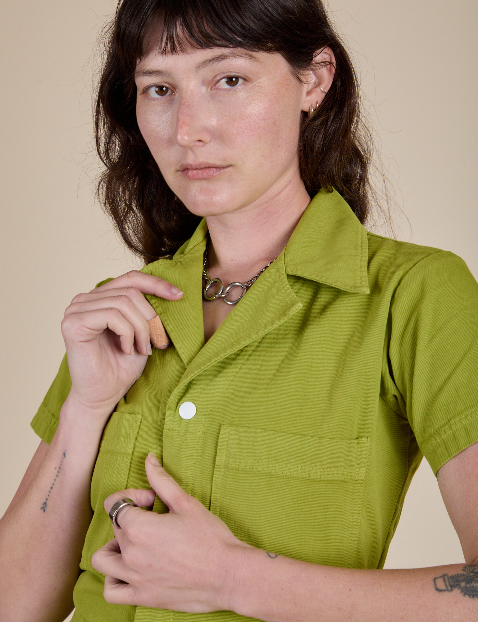 Short Sleeve Jumpsuit - Gross Green